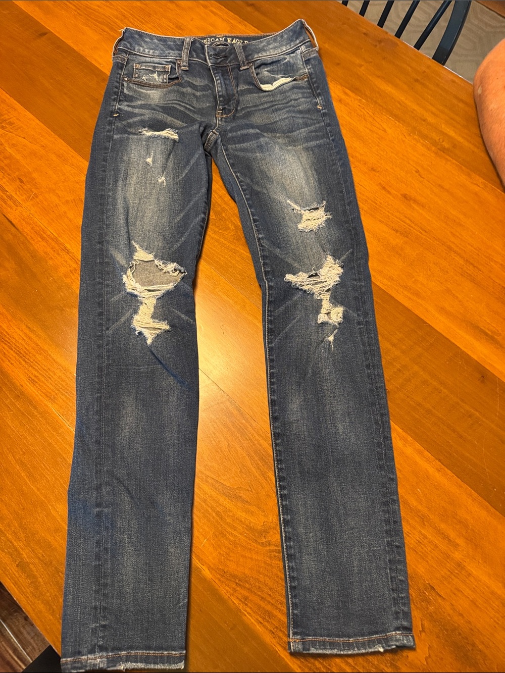 American Eagle Outfitters Dark Blue Distressed Skinny Jeans